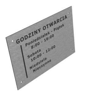 tabliczka godziny otwarcia szczotkowane aluminium