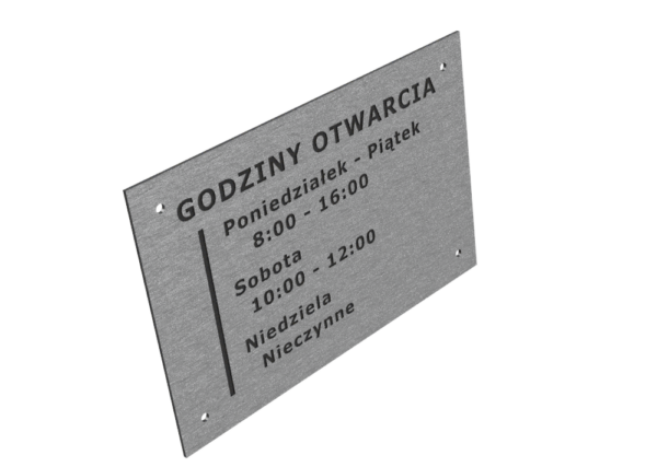 tabliczka godziny otwarcia szczotkowane aluminium